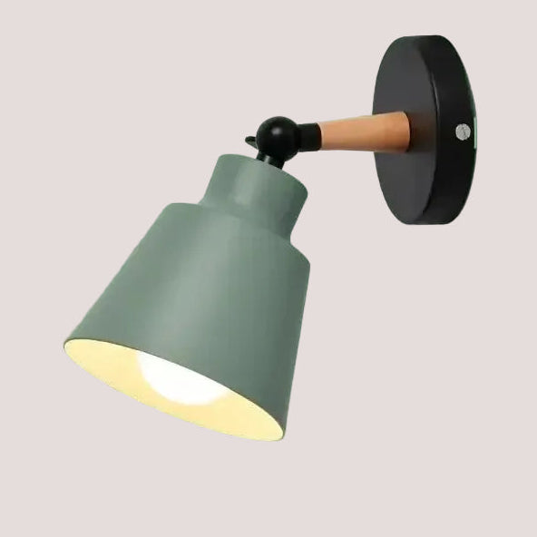 Nordic Solid Wood Bedroom Wall Lamp with sleek iron finish and playful design.