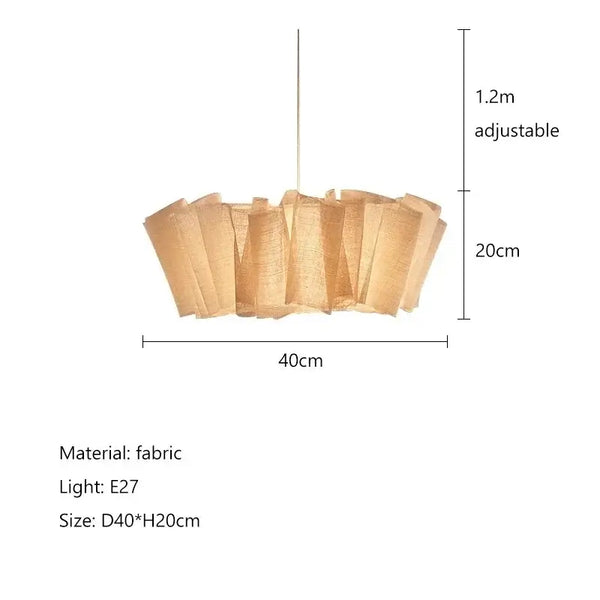 Off-White Pendant Light made from Natural Plant Fiber, showcasing adjustable design, 40cm diameter, and soft fabric material.