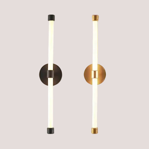 Postmodern Tube Pipe  Wall Light in black and gold with fluorescent tubes for contemporary decor.