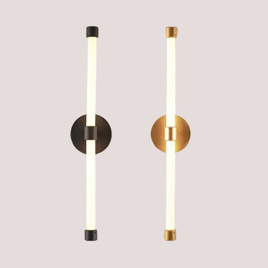 Postmodern Tube Pipe  Wall Light in black and gold with fluorescent tubes for contemporary decor.