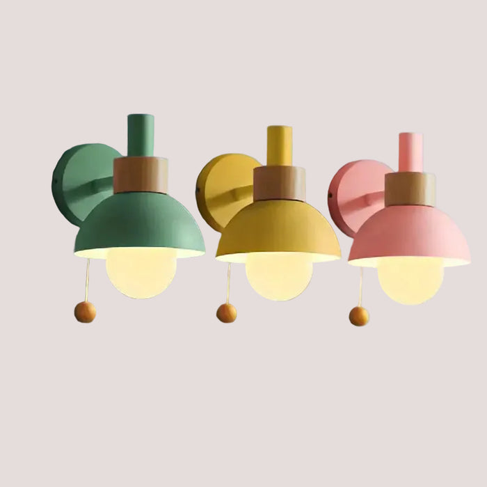 Pull Chain Nordic Sconce in pastel colors, perfect bedside lights for a child's room with fun pull chain switches.