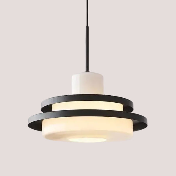 Retro American Diner Hanging Lamp featuring a stylish layered design with black and white accents.