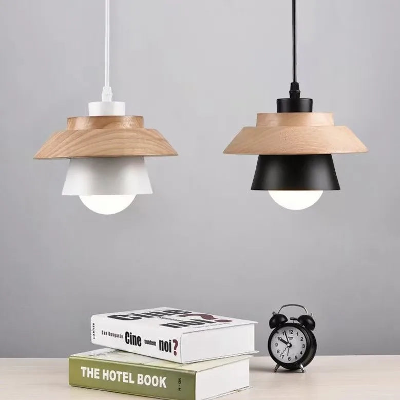 Suspension scandinave Macaron en bois – Lampe suspendue colorée avec cordon E27