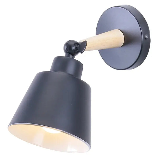 Nordic Solid Wood Bedroom Wall Lamp with modern design and sleek black finish.