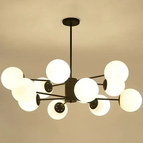 Elegant Mid-Century Modern Pendant Light – Perfect for Hotel Lobbies and Dining Rooms with 10 spherical bulbs.