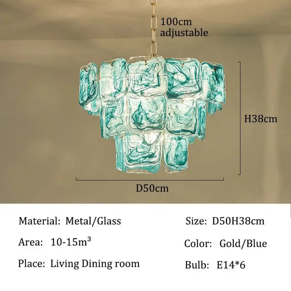 Blue Glass Chandelier with Polished Chrome Finish