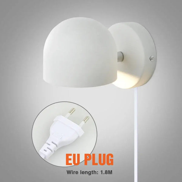 Semi-Sphere Switch or Plug Wall Lights with EU plug and 1.8M wire length, elegant design in white finish