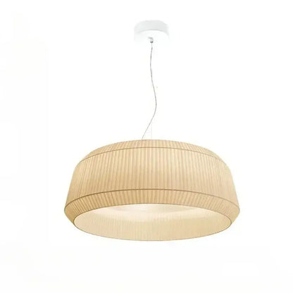 Nordic Pleated Fabric Pendant Light – Soft Minimalist Ceiling Lamp hanging from ceiling with a soft glow.