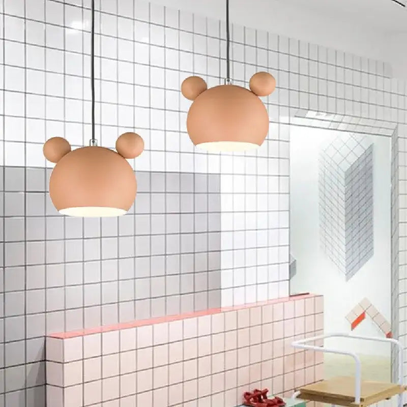 Cartoon Mouse Pendant Lampshade for Children’s Rooms in a stylish children's room setting.