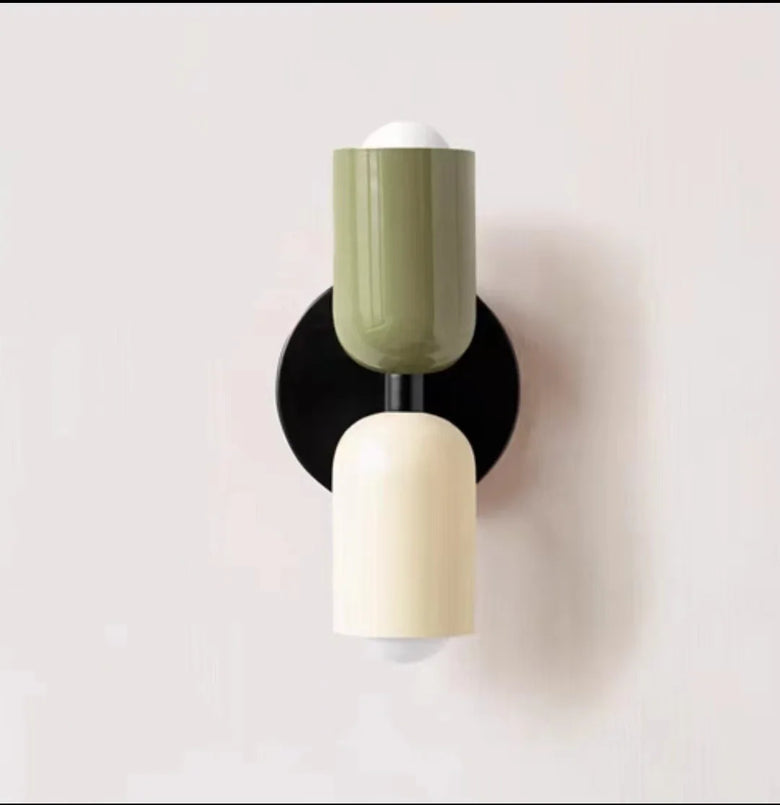 Postmodern Two-Tone Pill Wall Sconce, on black plate