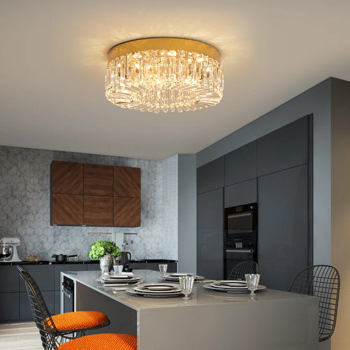 Modern Glam Crystal Flush Ceiling Light | Gold or Silver