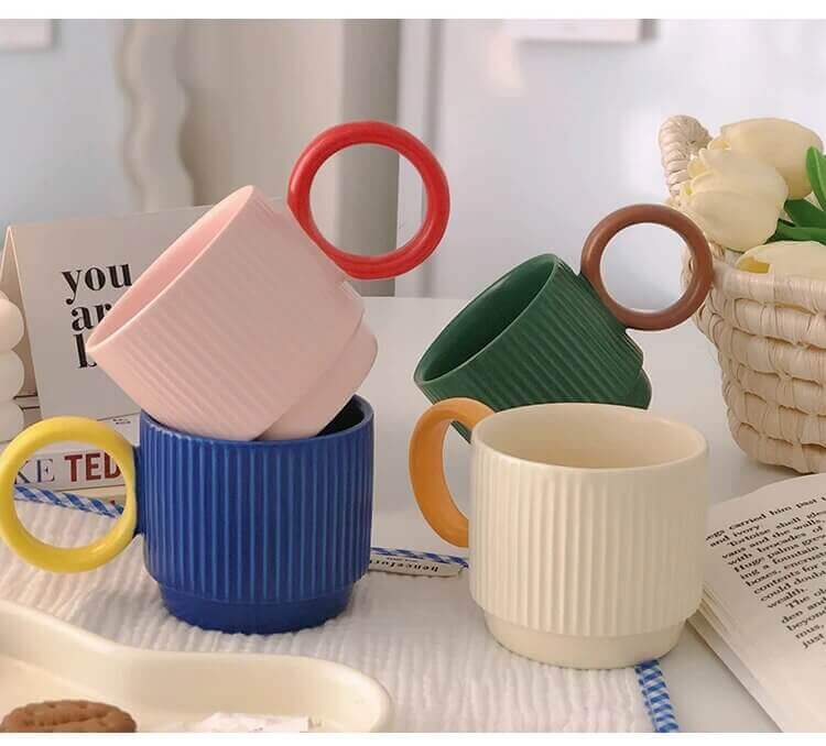 Mugs, Mugs, Mugs, Big Handle Japanese Ceramic Coffee Mug - Unique Post-Modern Design