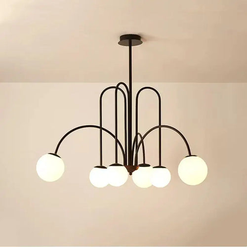 Modern Magic Beans 4-Head Gold LED Chandelier – Sophisticated Ceiling Light with frosted glass globes.