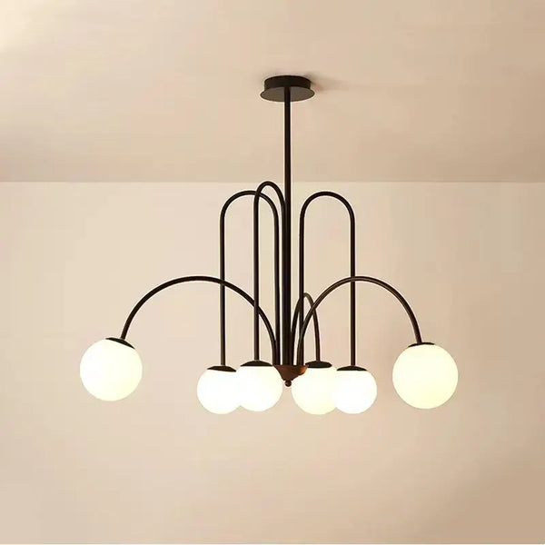 Modern Magic Beans 4-Head Gold LED Chandelier – Sophisticated Ceiling Light with frosted glass globes.
