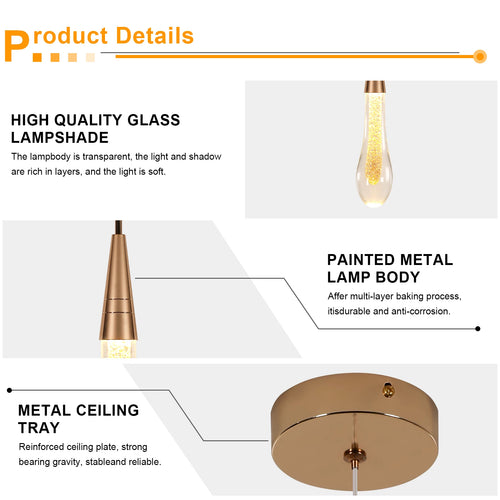 Modern Pendant Light, Kitchen Island Pendant Lighting,  LED Gold Mini Teardrop Crystal Pendant Lighting for Hallway, Entryway