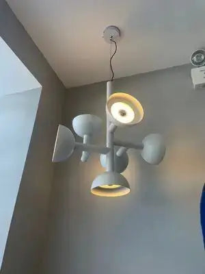 Danish Postmodern LED Chandelier – Sculptural Black Designer Pendant Light in matte white finish and artistic design.