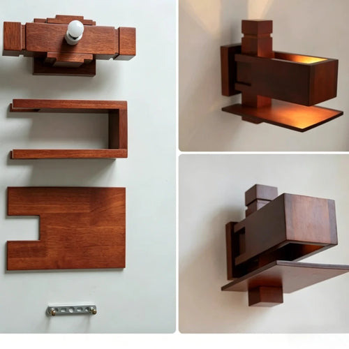 Modern Geometric Wood Wall Light with Sculptural Design