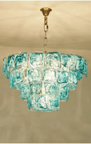 Blue Glass Chandelier with Polished Chrome Finish