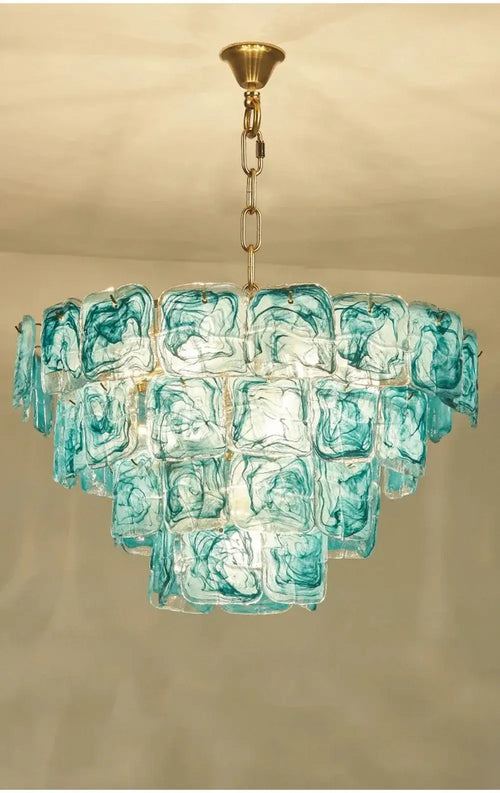 Blue Glass Chandelier with Polished Chrome Finish