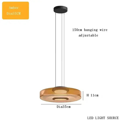 Amber Layered Glass Pendant Light – Modern Amber, Green or Smoke Grey LED Suspension with adjustable 150cm hanging wire.