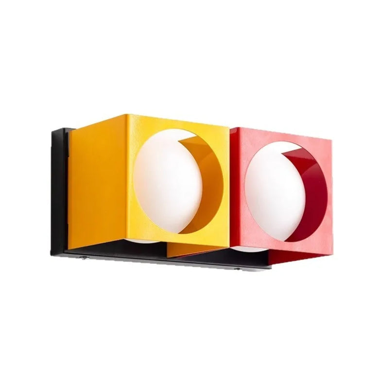Cube Wall Light in Vibrant Colours – Iron & Glass