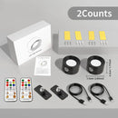 Rechargeable Bedside Wall Lamp set including two lamps, remote controls, and installation accessories.