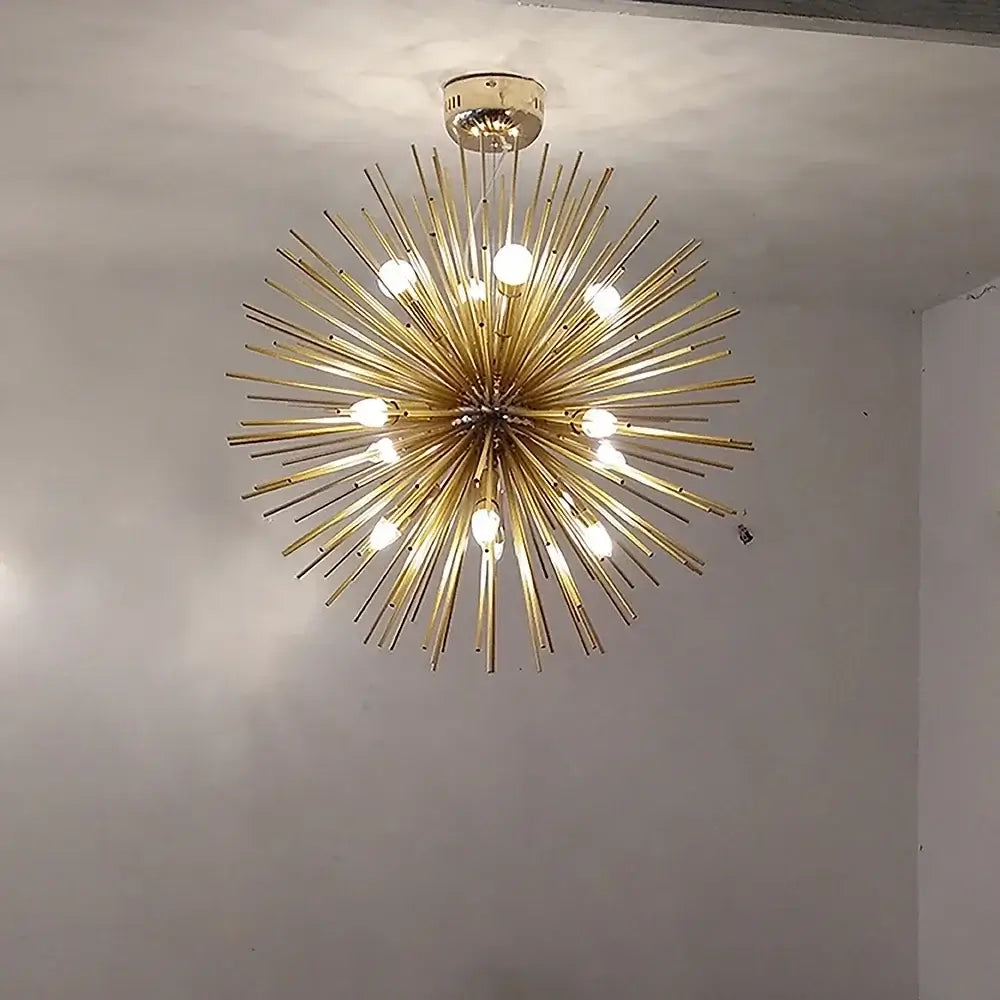 Mid-Century Modern Gold Starburst Chandelier – 9 or 12 Lights
