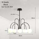 8 Heads Black Chandelier Suit for 20-30m² - Modern Ceiling Light with 8 Frosted Globes