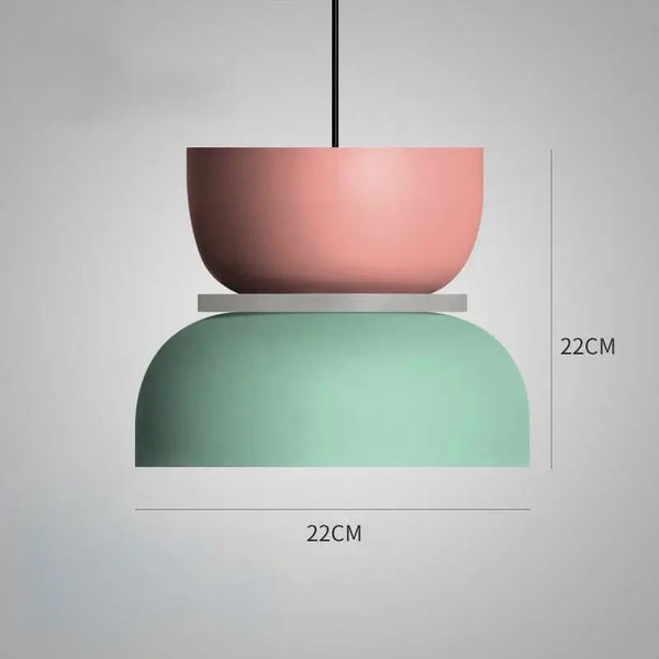 Customizable Modern Pendant Lights in vibrant pink and green with dimensions of 22CM.