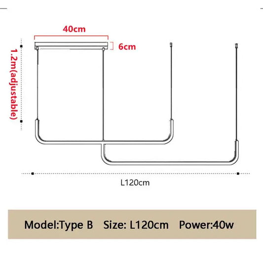 Modern Minimalist Kitchen Island Lighting - Black & Gold Options dimensions and specifications, including Model Type B and power 40w.