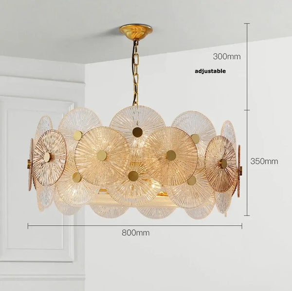 Retro 50s Glass & Iron Chandelier Gold Frame