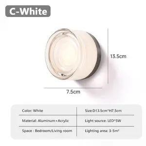 Futuristic and Unique Solid Plexiglass Wall Light with white aluminum and acrylic design, size 13.5cm x 7.5cm.