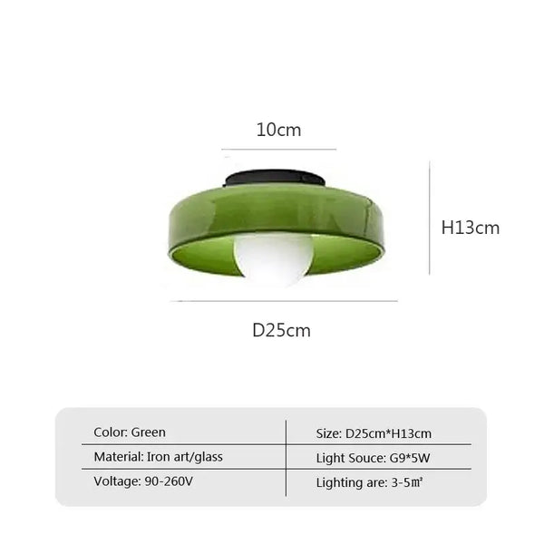 Retro Glass Disc Ceiling Light – Colourful Nordic Flush Mount Fixture for Hallways and Bedrooms in green