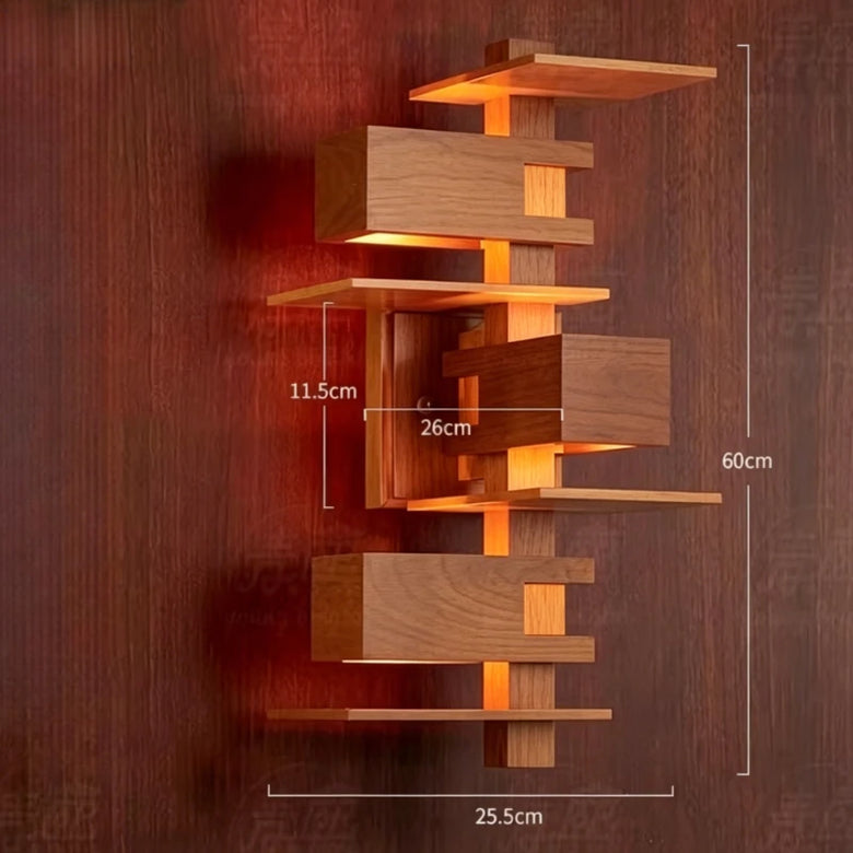Modern Geometric Wood Wall Light with Sculptural Design