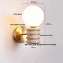 Modern Travertine and Wood Wall Light with Pull Chain – Nordic Style LED Fixture dimensions with yellow travertine and white glass.