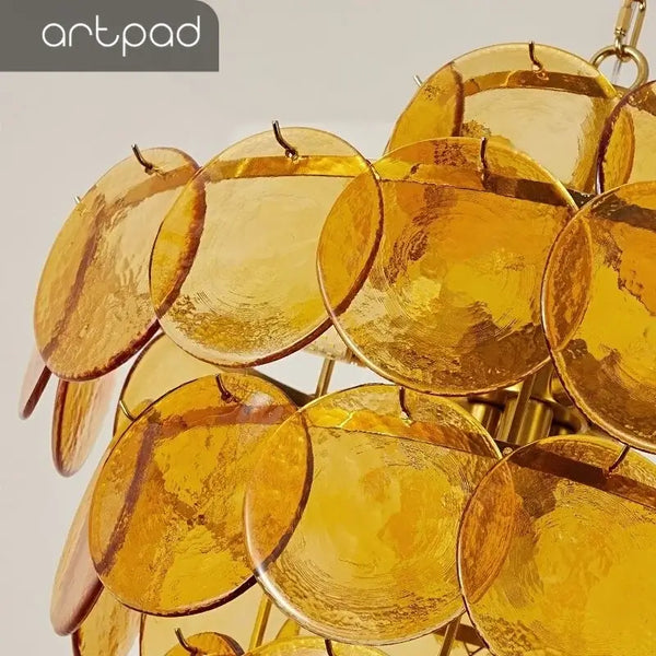 Tiered Glass Disc Chandelier in Nickel Finish