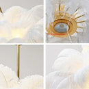 Nordic Feather Pendant Light – Art-Inspired Modern Ceiling Chandelier featuring elegant white feathers and gold detailing.