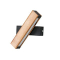 Rotating wooden LED wall light with a silver inner light strip and black bracket