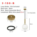 Mid-Century Modern Glass Ball Pendant Light with black body and milky white glass lampshade, perfect for various spaces.