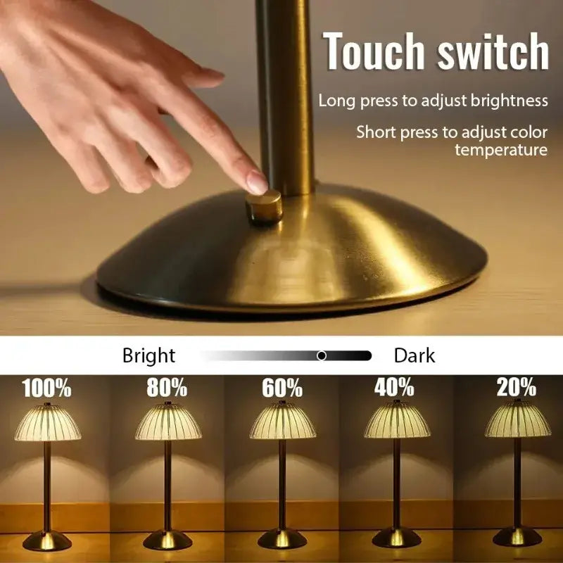Retro Fluted Cordless Table Lamp – Rechargeable, Gold
