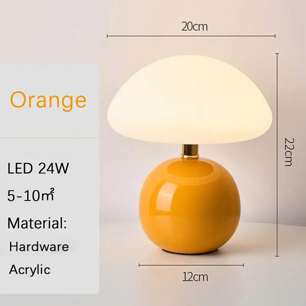 Mushroom LED USB Table Lamp in Pink – Soft Glow Bedside Lighting, orange LED lamp with modern design and soft light.