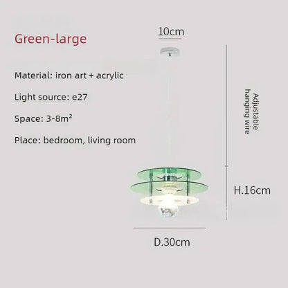 Space Age Acrylic Colorful Pendant Light with adjustable hanging wire and acrylic disks for vibrant illumination.