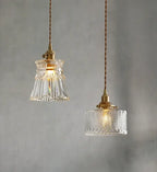 Glass Pendant Light with Brass Accents