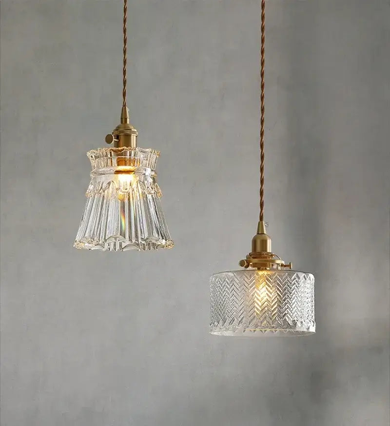 Glass Pendant Light with Brass Accents