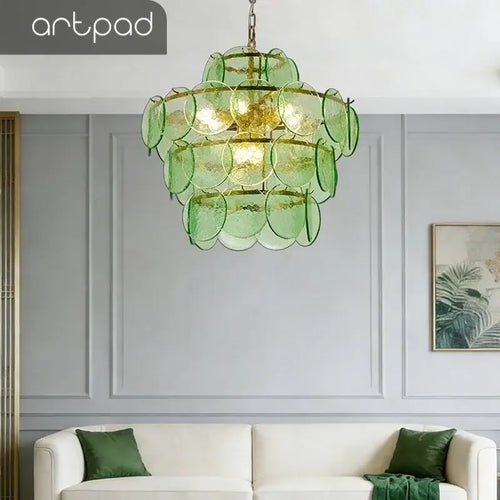 Tiered Glass Disc Chandelier in Nickel Finish