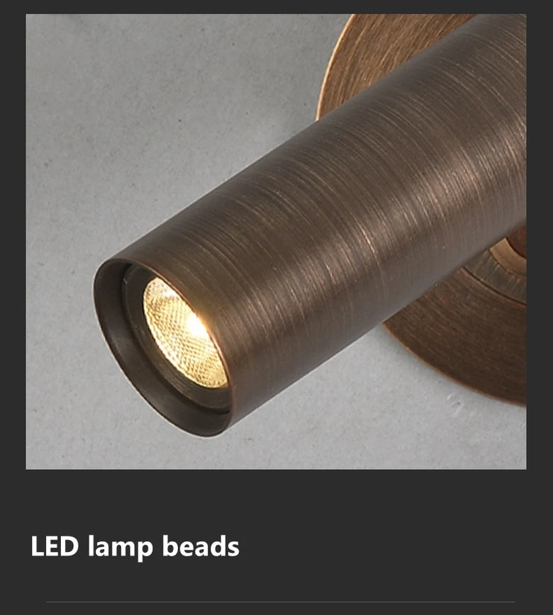 Bronze wall-mounted light fixture with LED lamp beads on a gray background