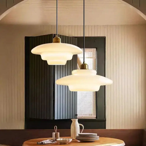Nordic Vintage Pendant Light | Scandinavian Chic Decor in a stylish kitchen interior with layered glass shades.