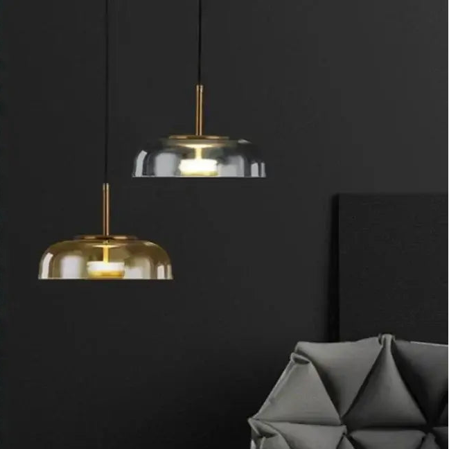 Retro 80s Transparent Large Pendant Lamp in a stylish modern living space with cozy warm light.