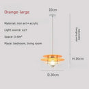 Space Age Acrylic Colorful Pendant Light in orange color, crafted from iron and acrylic for bedrooms or living rooms.