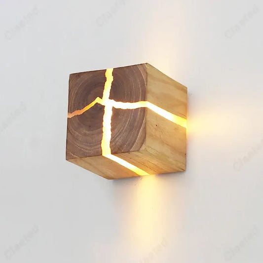 Natural Wood Wall Lights with unique design featuring solid wood and transparent resin for stunning light diffusion.